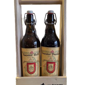 Je 1x Soester Hell & Dunkel mit 2 persönlichen Flaschenetiketten im 2er Holzträger